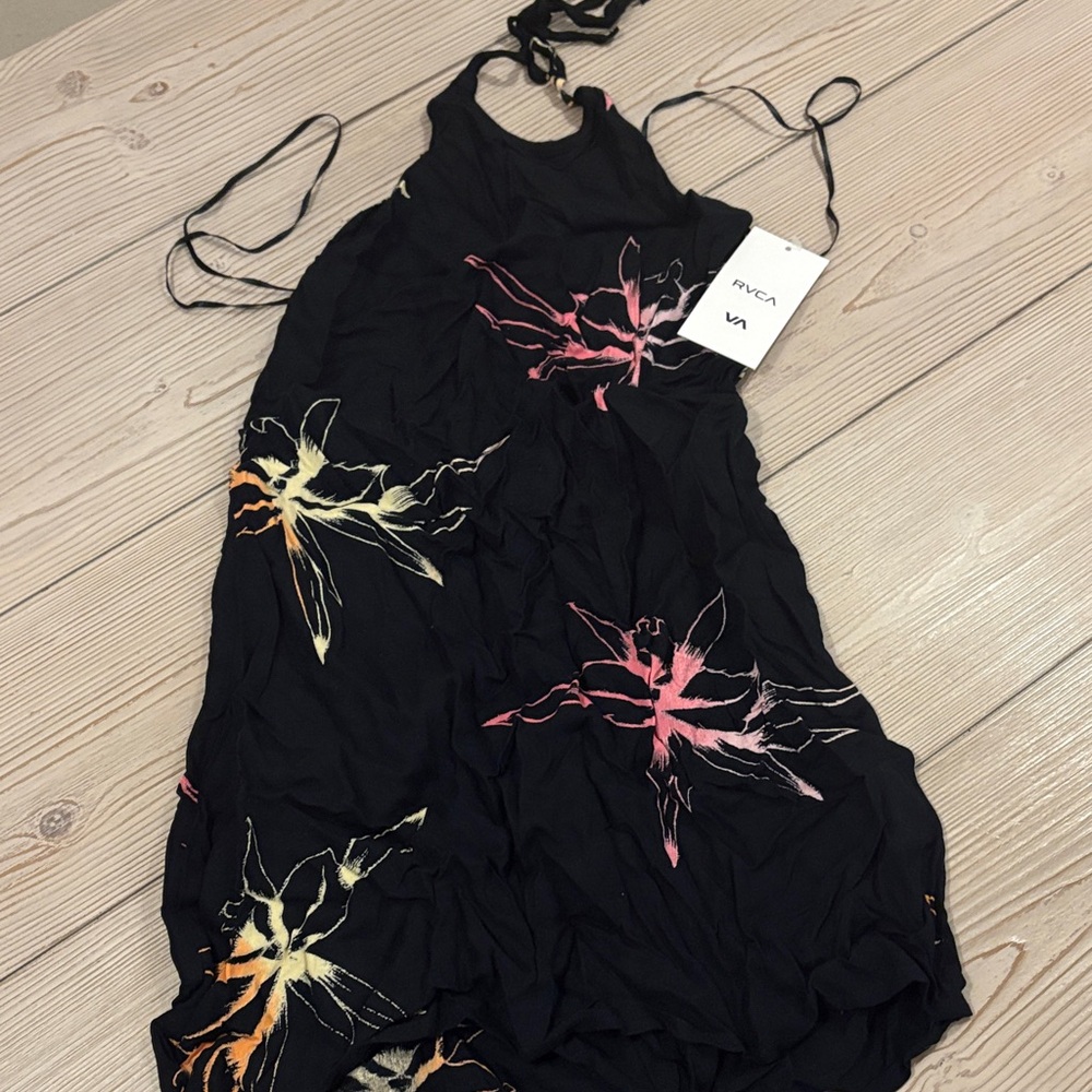 RVCA Black Dress with Pink and Orange Floral Accents